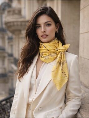 GUCCI Vintage Yellow Equestrian Silk Scarf – Horsebit Chain Print 34”